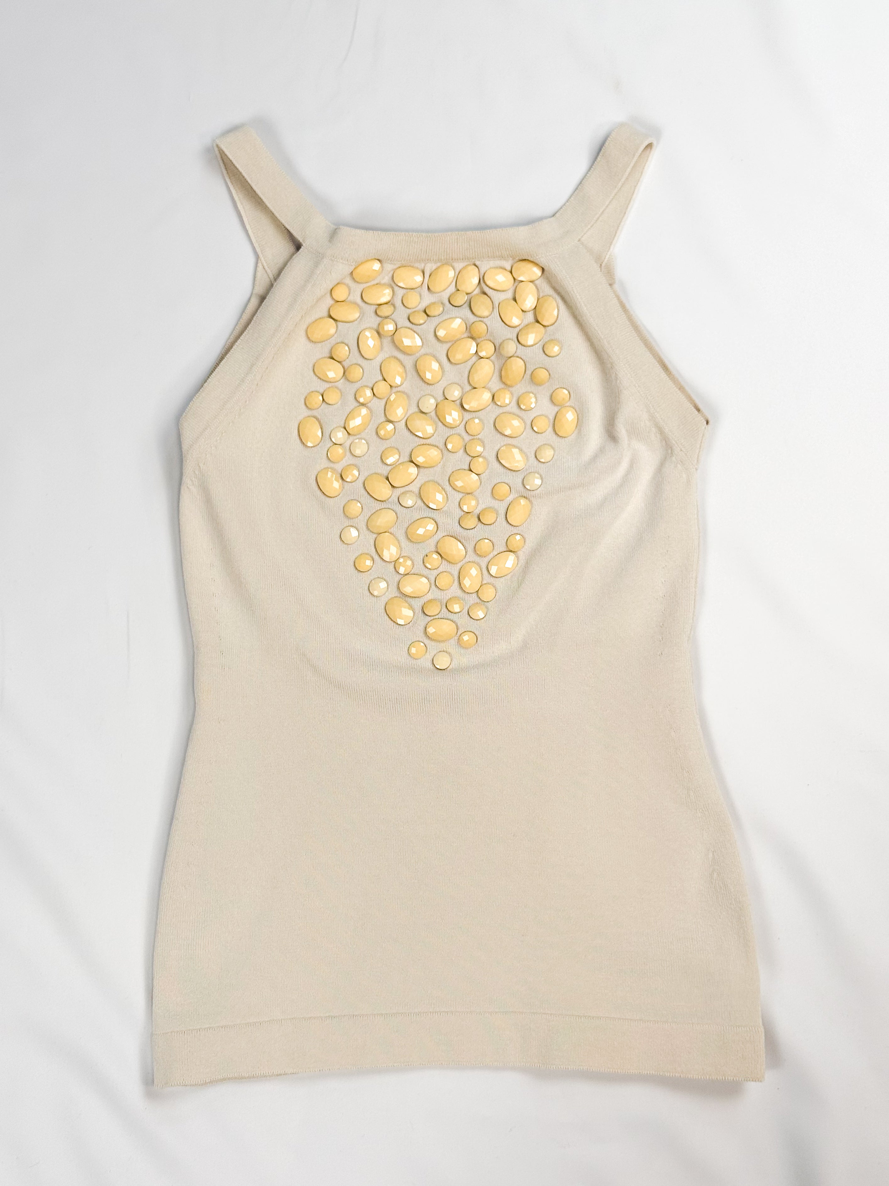 Almeria 2000s Cream Gemstone Embellished Knit Tank - XS/S