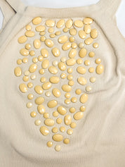 Almeria 2000s Cream Gemstone Embellished Knit Tank - XS/S