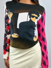 Custo Barcelona 2000s Pop Art Portrait Print Long Sleeve Top - XS/S