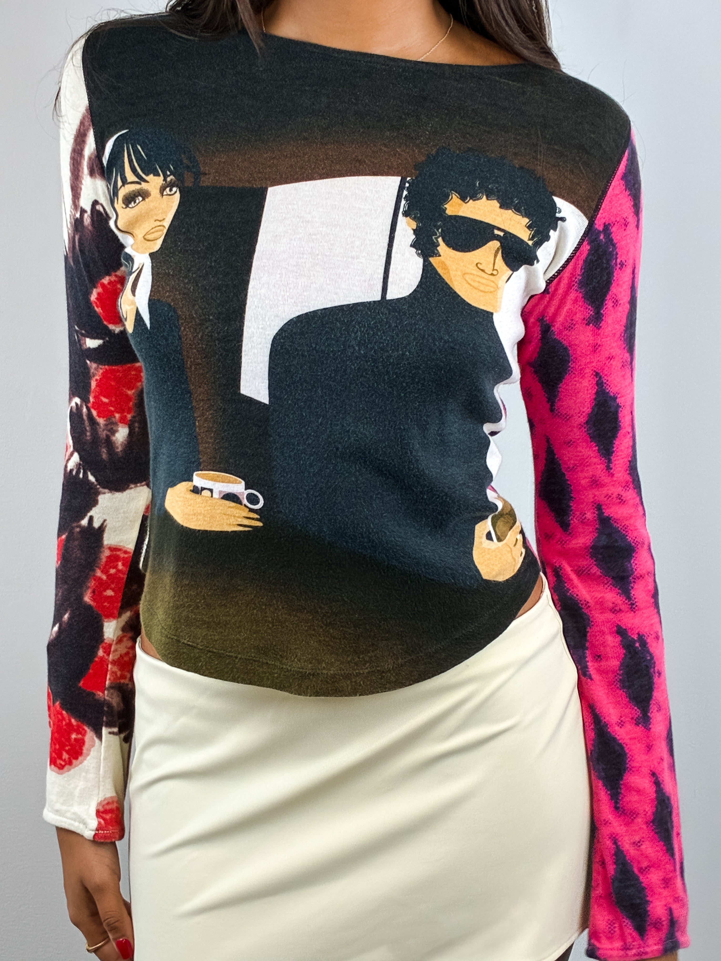 Custo Barcelona 2000s Pop Art Portrait Print Long Sleeve Top - XS/S