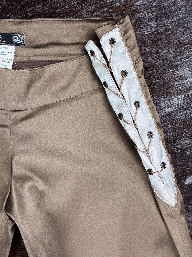 Enzo Loco Paris 2000s Brown Trousers with Gold Lace Detailing