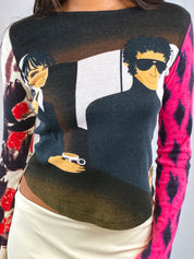 Custo Barcelona 2000s Pop Art Portrait Print Long Sleeve Top - XS/S
