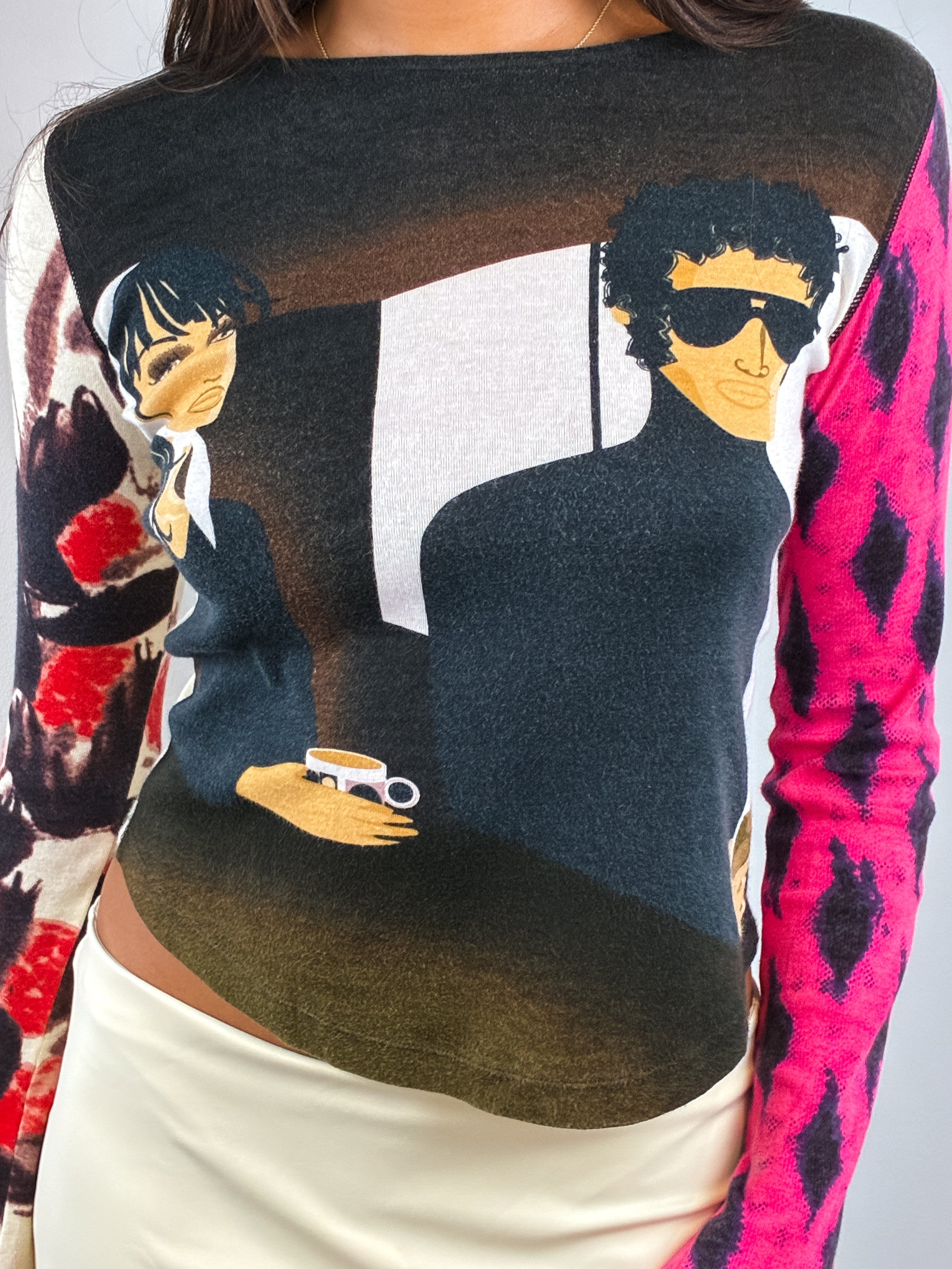 Custo Barcelona 2000s Pop Art Portrait Print Long Sleeve Top - XS/S