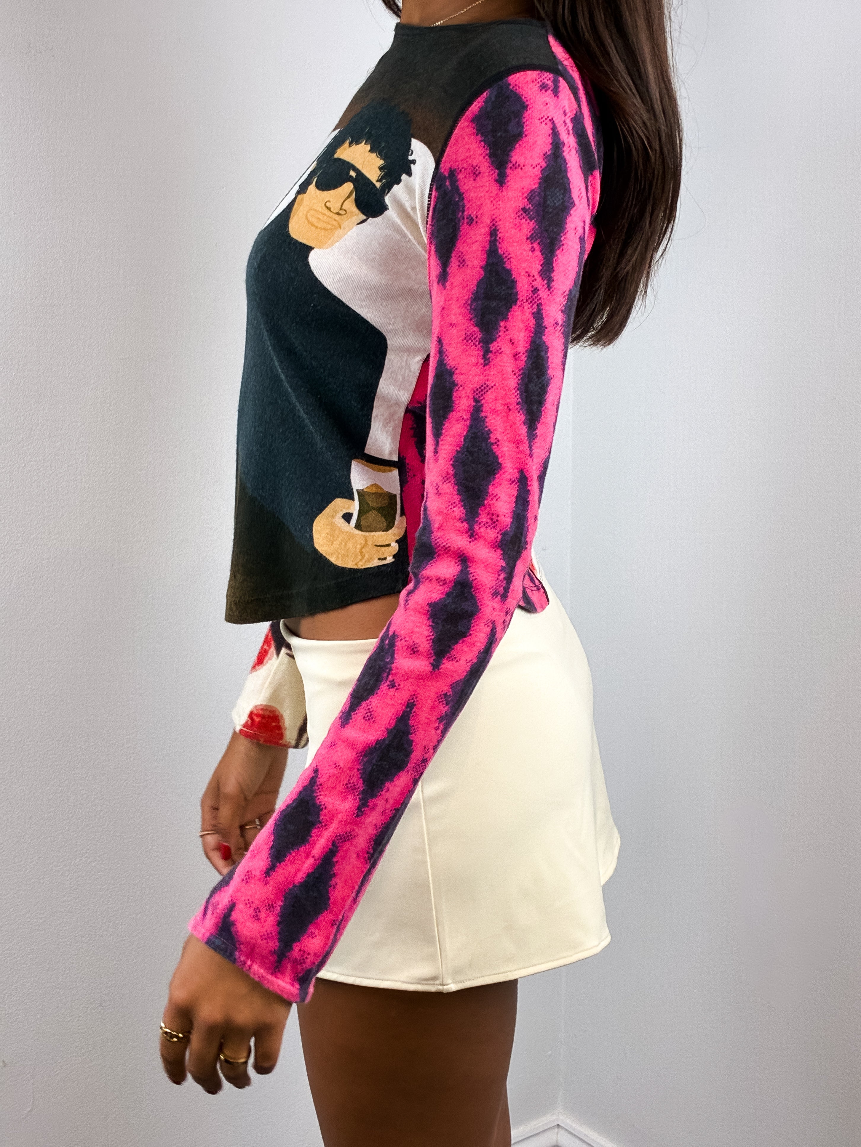 Custo Barcelona 2000s Pop Art Portrait Print Long Sleeve Top - XS/S