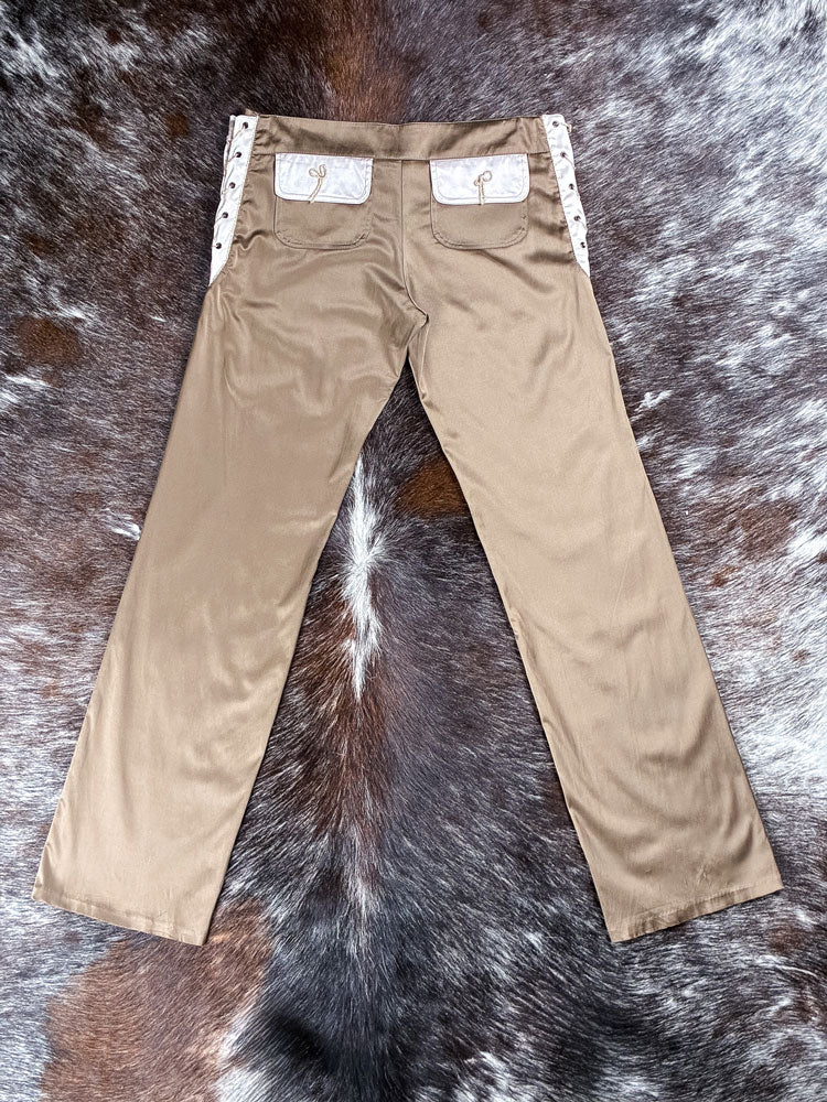 Enzo Loco Paris 2000s Brown Trousers with Gold Lace Detailing