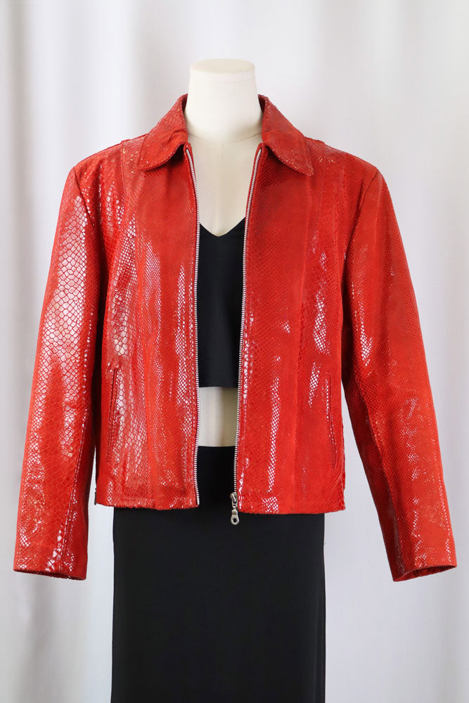 2000s Red Snakeskin Leather Jacket – M