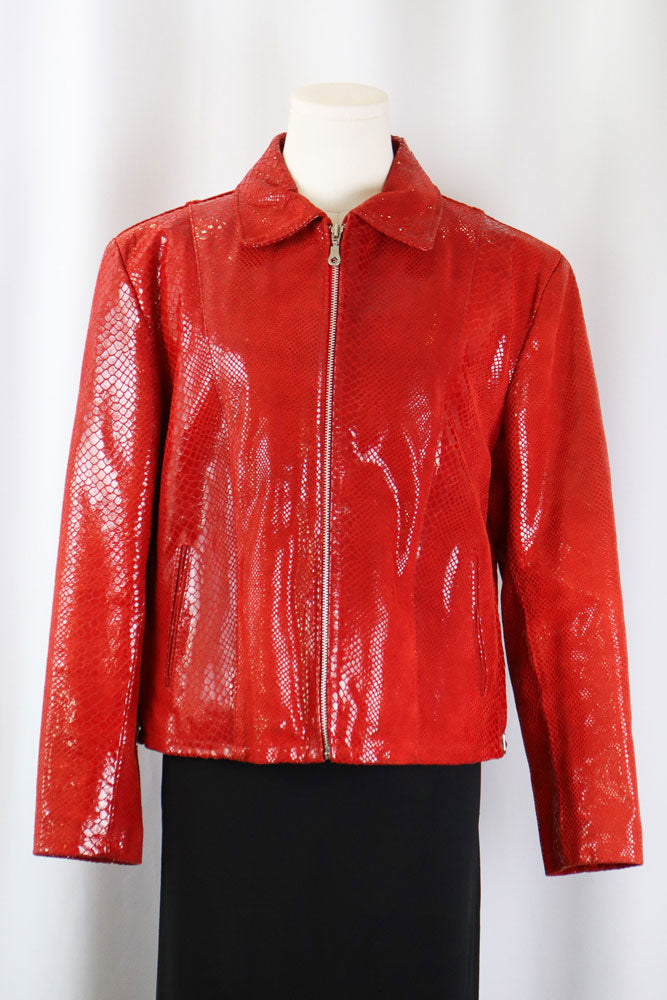 2000s Red Snakeskin Leather Jacket – M