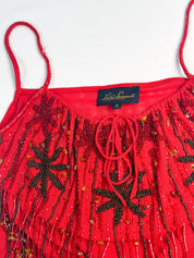 Luisa Spagnoli 2000s Red Beaded Fringe Cami Top - XS-L