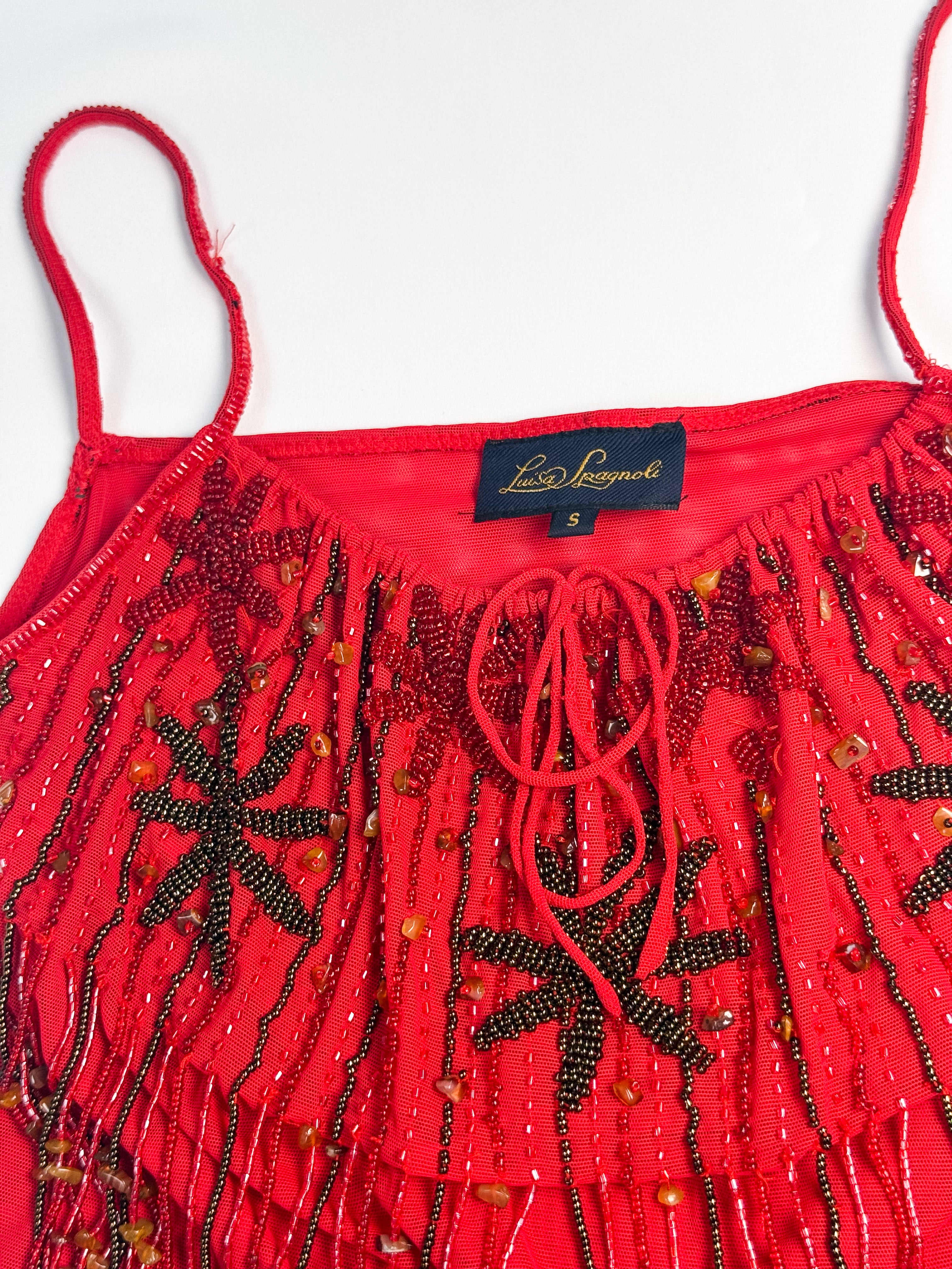 Luisa Spagnoli 2000s Red Beaded Fringe Cami Top - XS-L