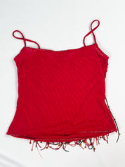 Luisa Spagnoli 2000s Red Beaded Fringe Cami Top - XS-L