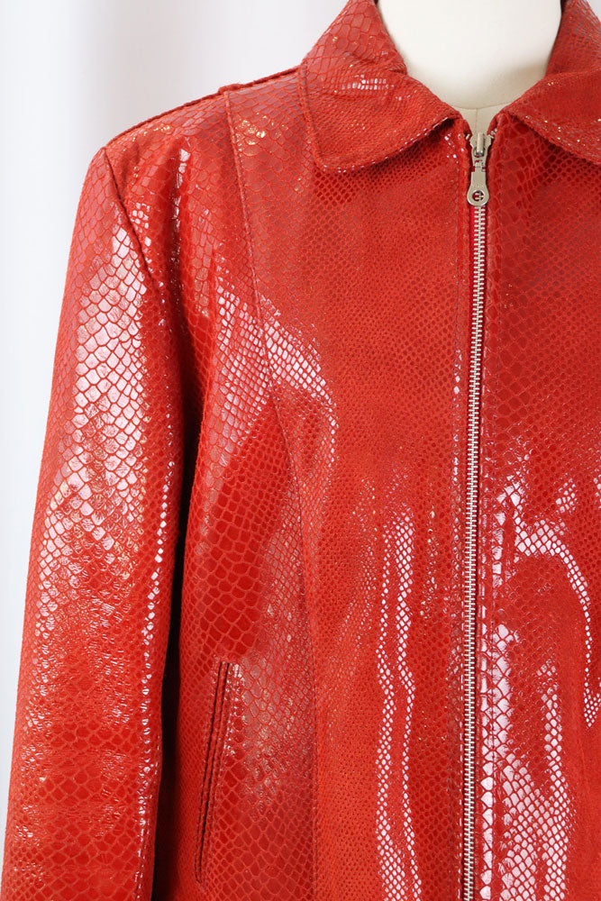 2000s Red Snakeskin Leather Jacket – M