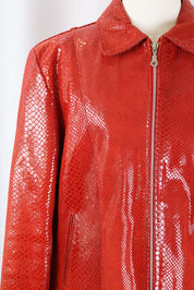 2000s Red Snakeskin Leather Jacket – M