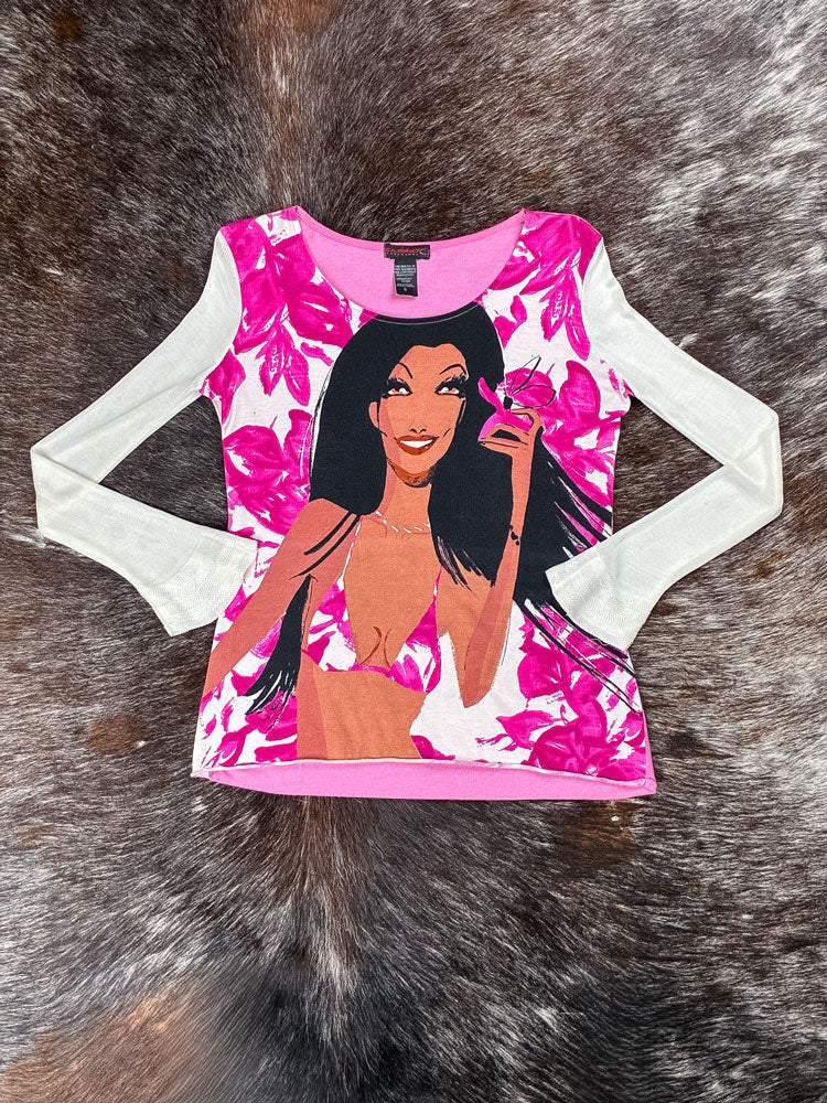 Custo Barcelona 2000s Pink Long Sleeve Graphic Top