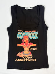 Moschino Jeans 2000s "Cookbook" Rhinestone Graphic Tank - S