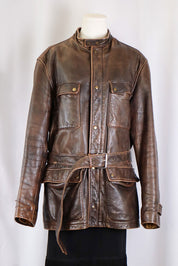 Vintage Brown Leather Belted Jacket – M/L