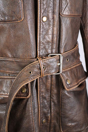 Vintage Brown Leather Belted Jacket – M/L