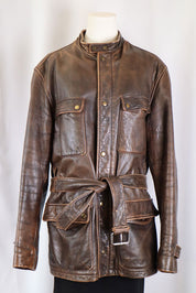 Vintage Brown Leather Belted Jacket – M/L