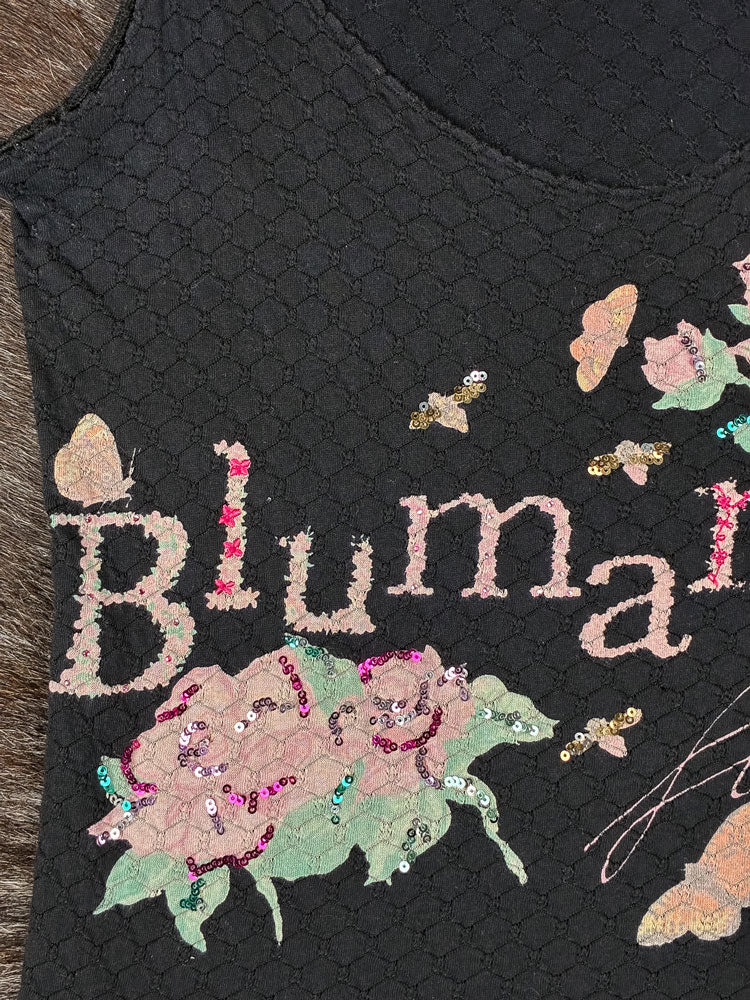Blumarine 2002 Black Sequin “Flower Beach” Tank Top