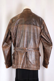 Vintage Brown Leather Belted Jacket – M/L