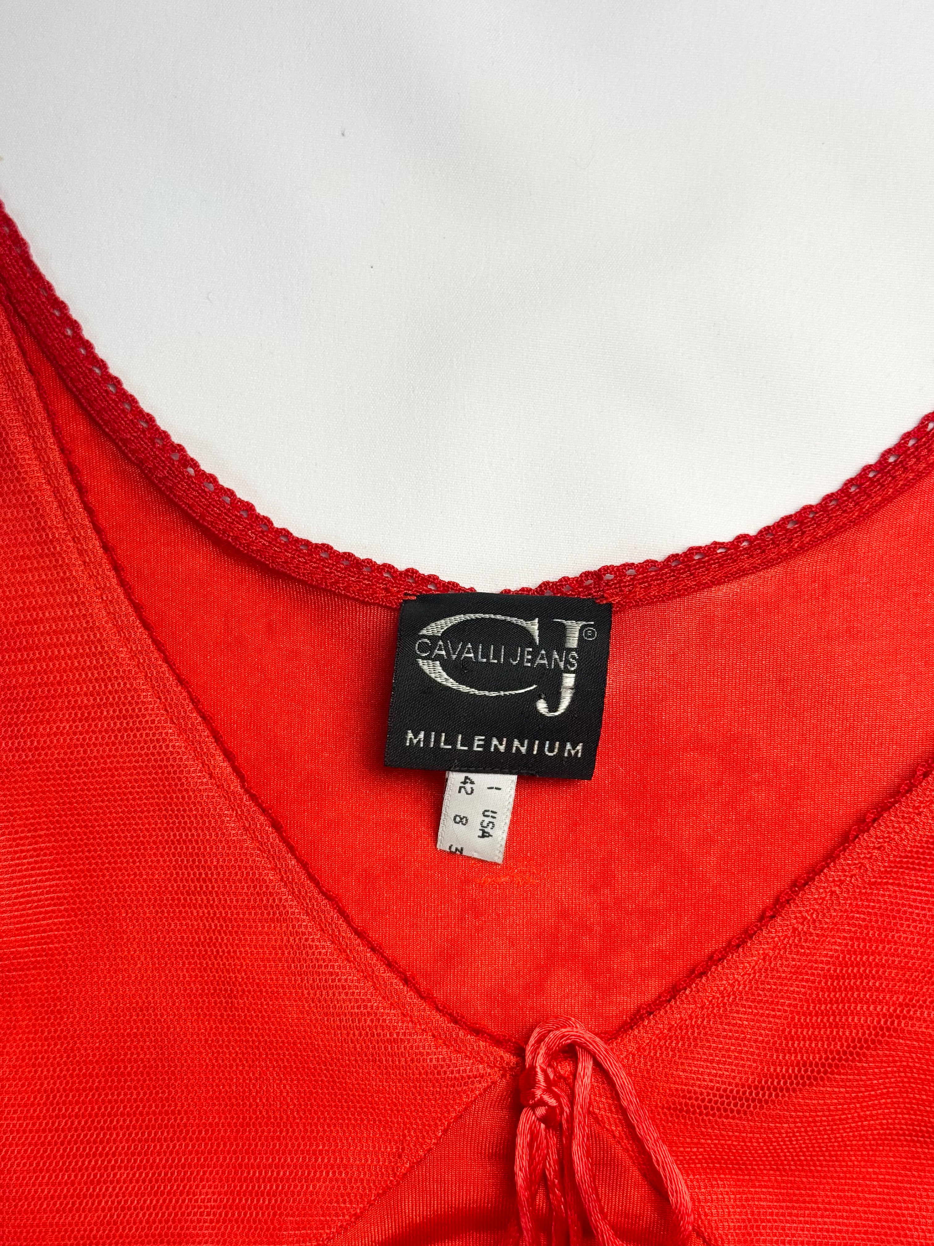 Cavalli Jeans Millennium 1999–2001 Red Dragon Border Print Slip Dress - M-XL