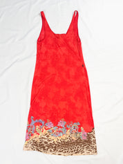 Cavalli Jeans Millennium 1999–2001 Red Dragon Border Print Slip Dress - M-XL