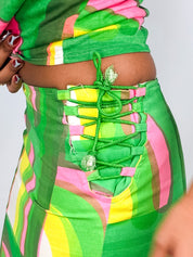 Livio de Simone 1970s Green Rainbow Print Cami Top and Maxi Skirt Set - XS