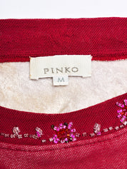 Pinko 2000s Red Beaded Floral Mesh Camisole - S/M