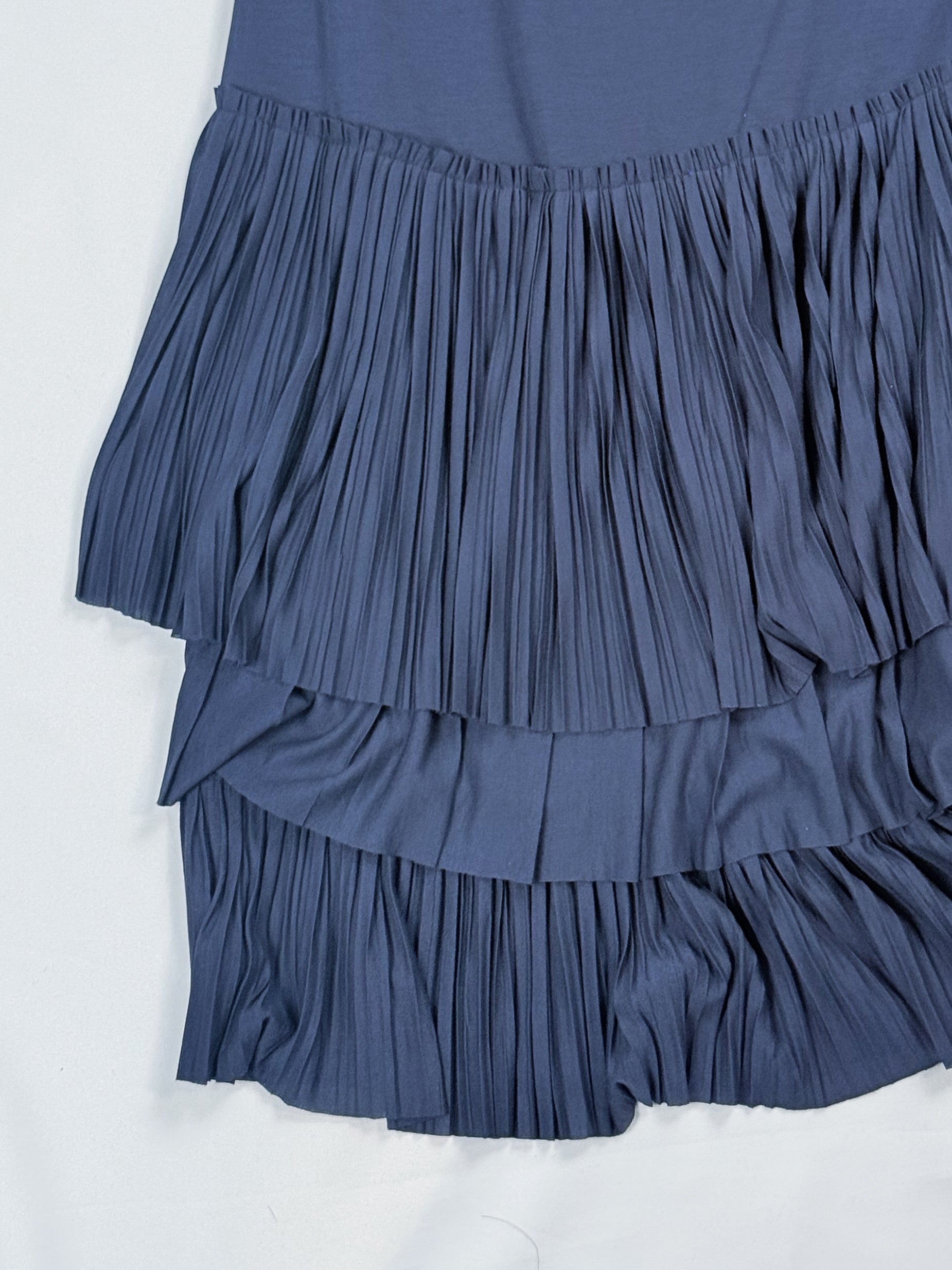 Ermanno Scervino 2000s Navy One-Shoulder Ostrich Feather Pleated Dress - S