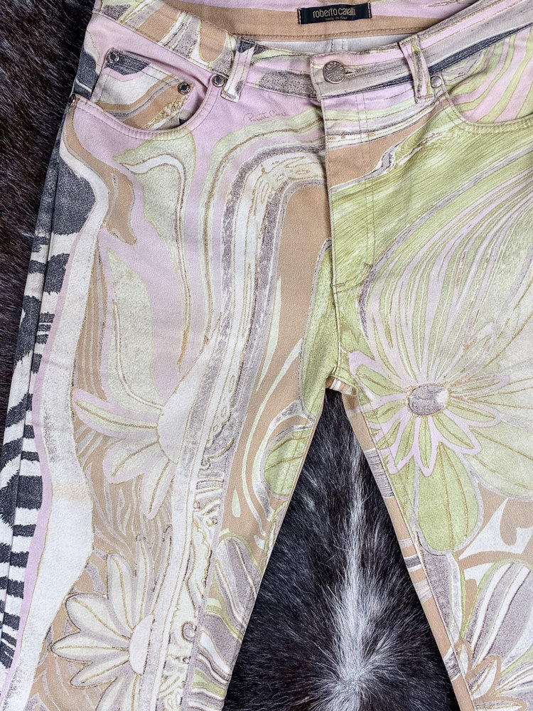 Roberto Cavalli 2000s Floral Zebra Pants