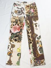Roberto Cavalli 2000s Baroque Patchwork Print Straight-Leg Jeans - W27