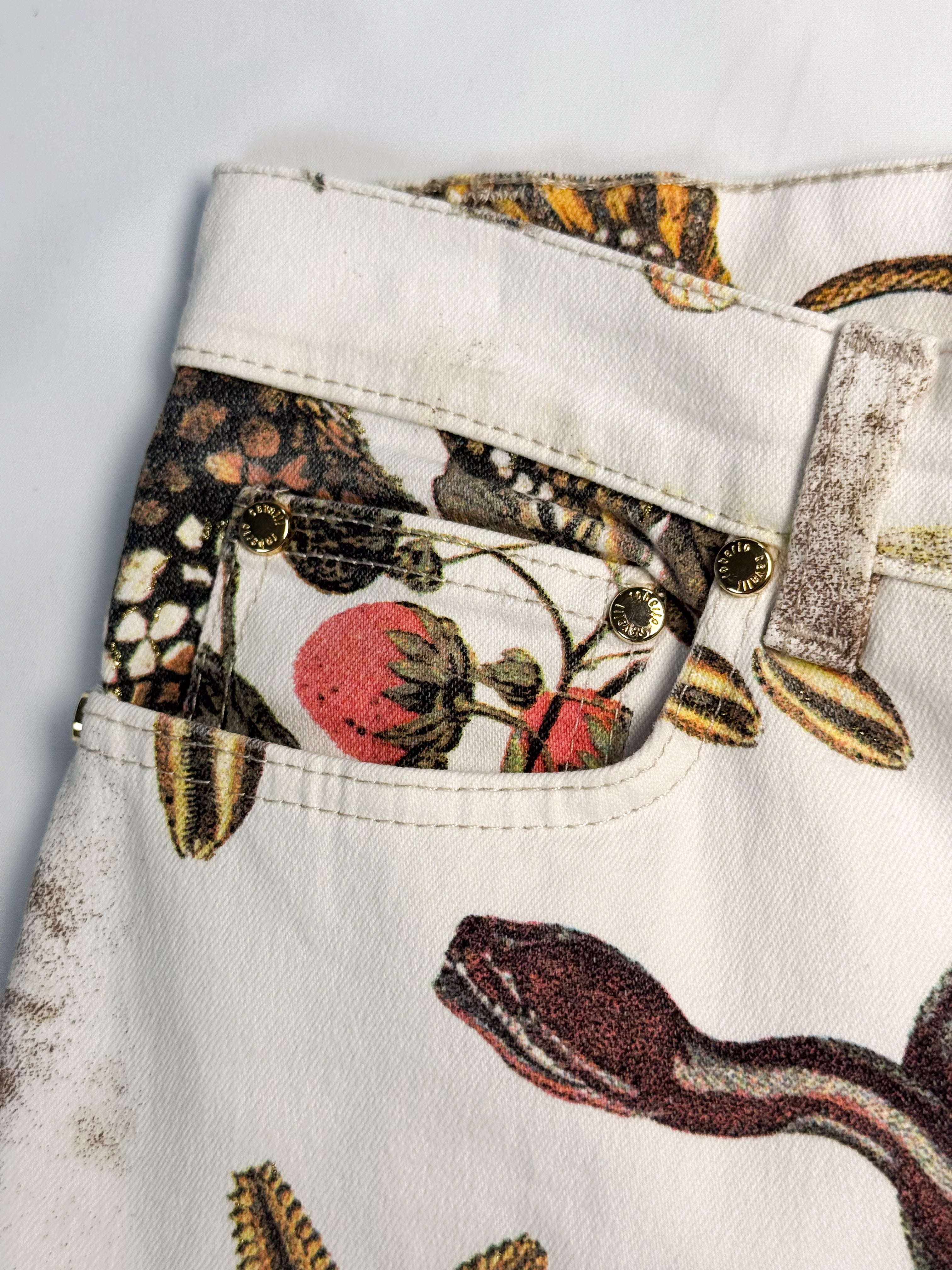 Roberto Cavalli 2000s Baroque Patchwork Print Straight-Leg Jeans - W27