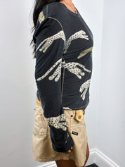 Roberto Cavalli FW 2002 Metallic Leopard Print Long Sleeve Top - M/L