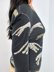 Roberto Cavalli FW 2002 Metallic Leopard Print Long Sleeve Top - M/L