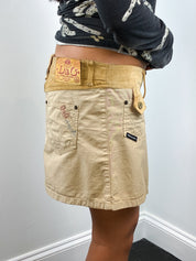 D&G Dolce & Gabbana 2000s Khaki Cotton and Suede Low-Rise Mini Skirt - M