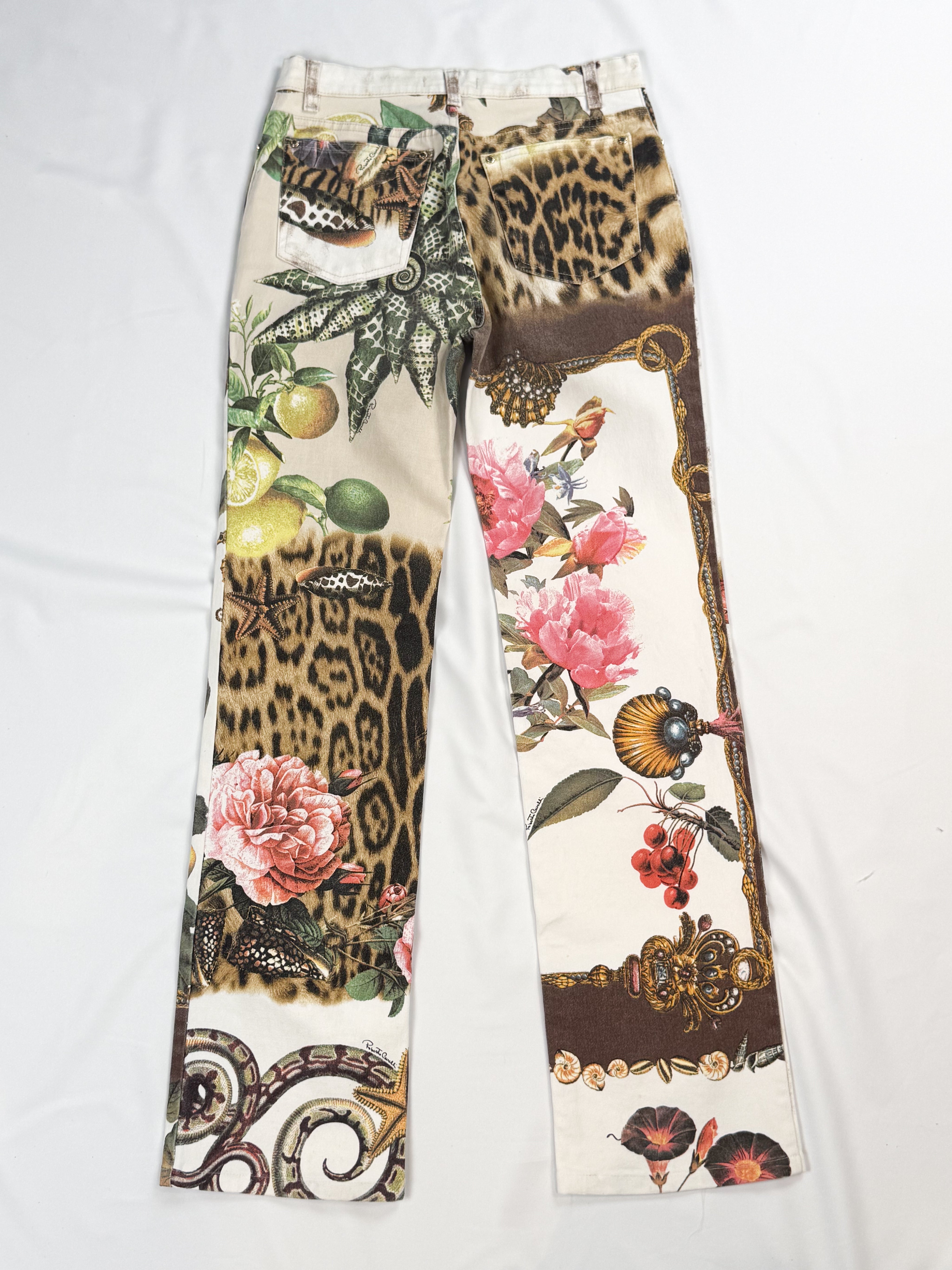 Roberto Cavalli 2000s Baroque Patchwork Print Straight-Leg Jeans - W27