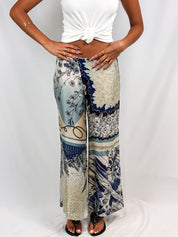 Jean Paul Gaultier 2000s Blue Scarf-Print Wide-Leg Trousers - S/M