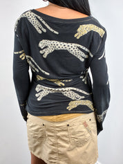 Roberto Cavalli FW 2002 Metallic Leopard Print Long Sleeve Top - M/L