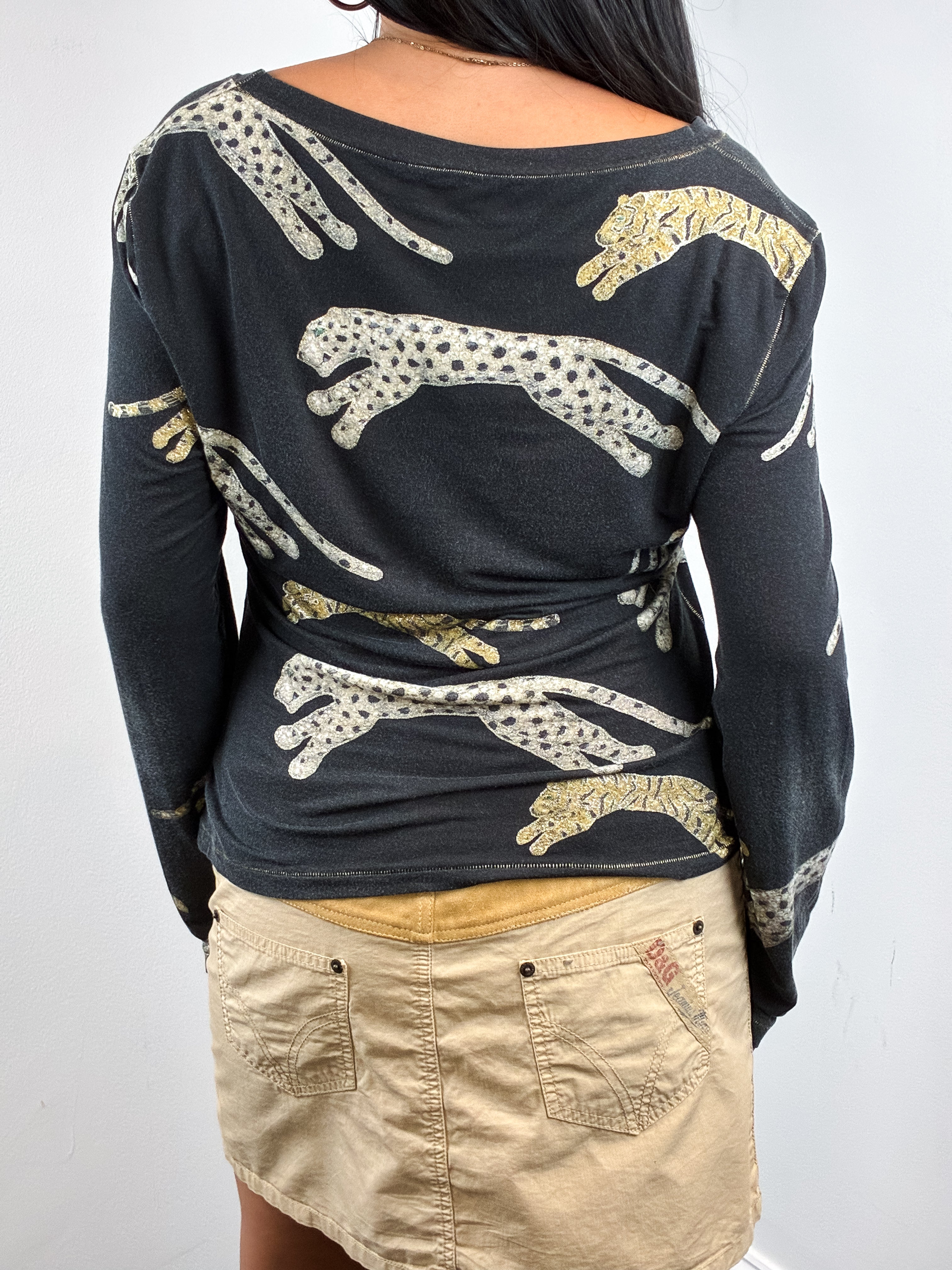 Roberto Cavalli FW 2002 Metallic Leopard Print Long Sleeve Top - M/L