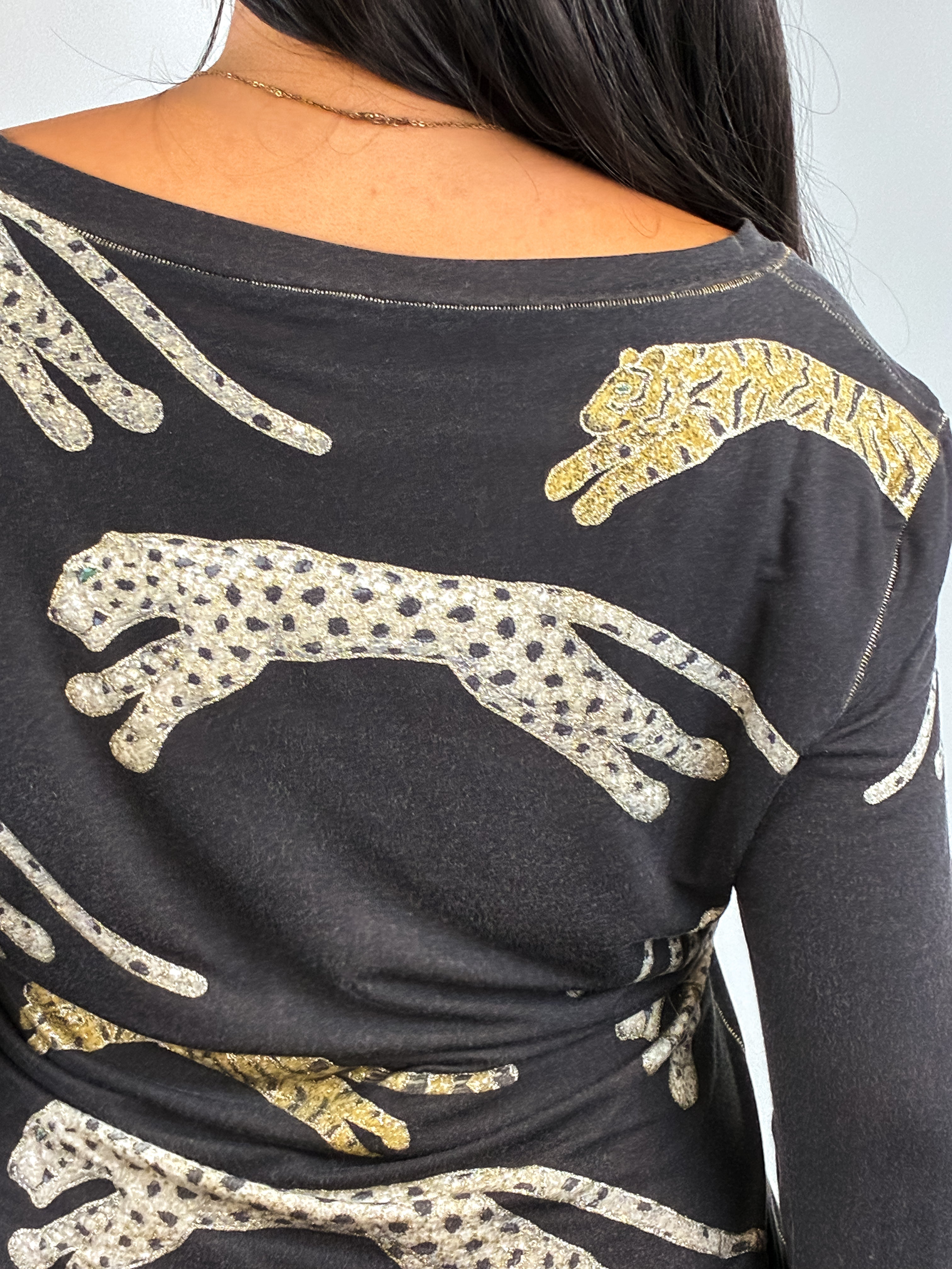 Roberto Cavalli FW 2002 Metallic Leopard Print Long Sleeve Top - M/L