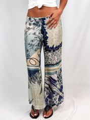Jean Paul Gaultier 2000s Blue Scarf-Print Wide-Leg Trousers - S/M