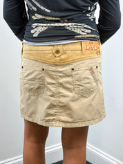 D&G Dolce & Gabbana 2000s Khaki Cotton and Suede Low-Rise Mini Skirt - M