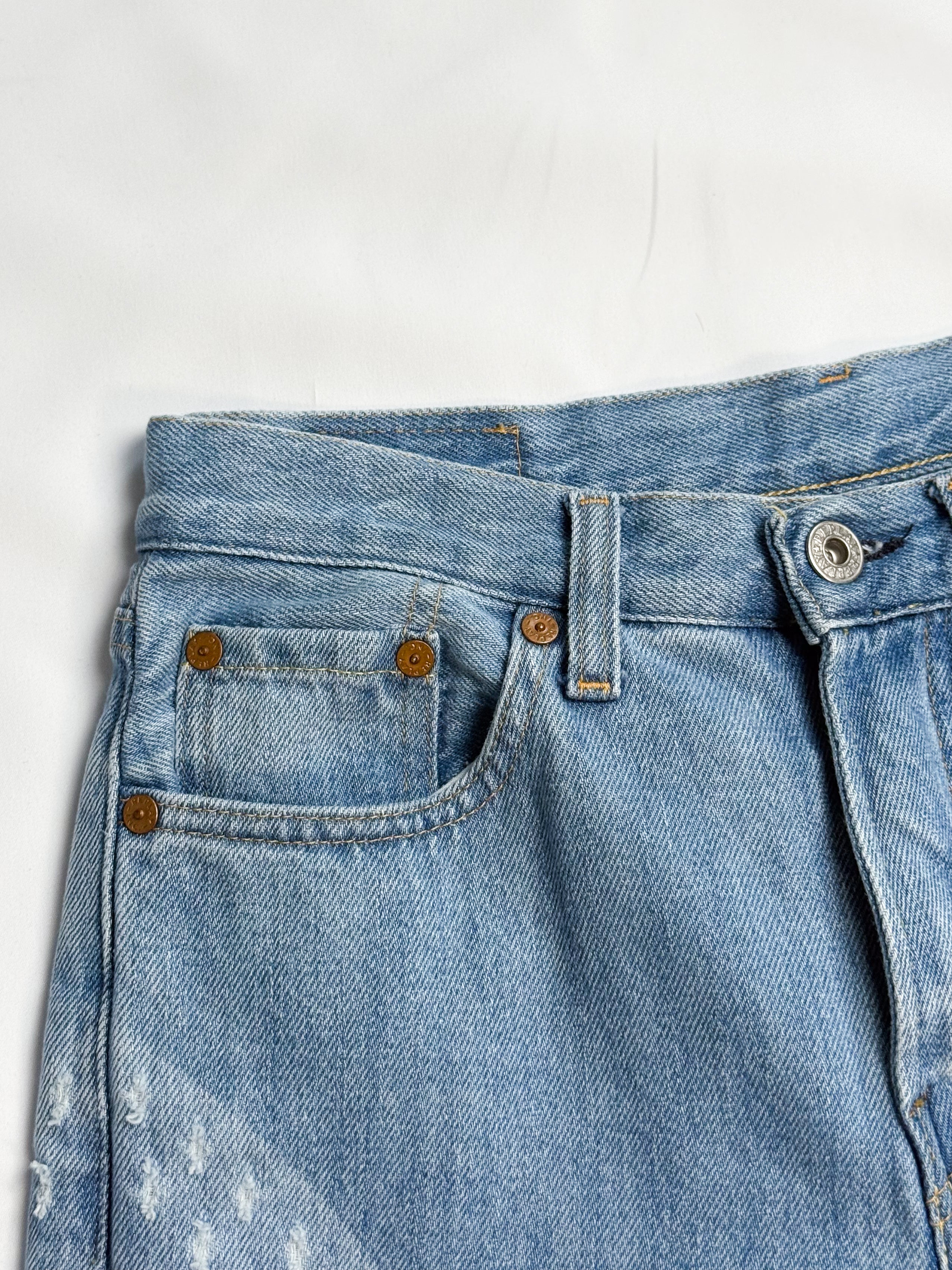 Replay 1990s Light Wash Wave-Panel Distressed Flare Jeans - W26