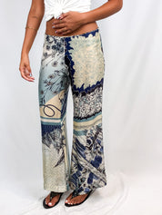 Jean Paul Gaultier 2000s Blue Scarf-Print Wide-Leg Trousers - S/M