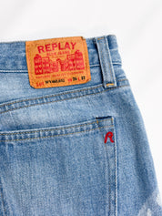 Replay 1990s Light Wash Wave-Panel Distressed Flare Jeans - W26