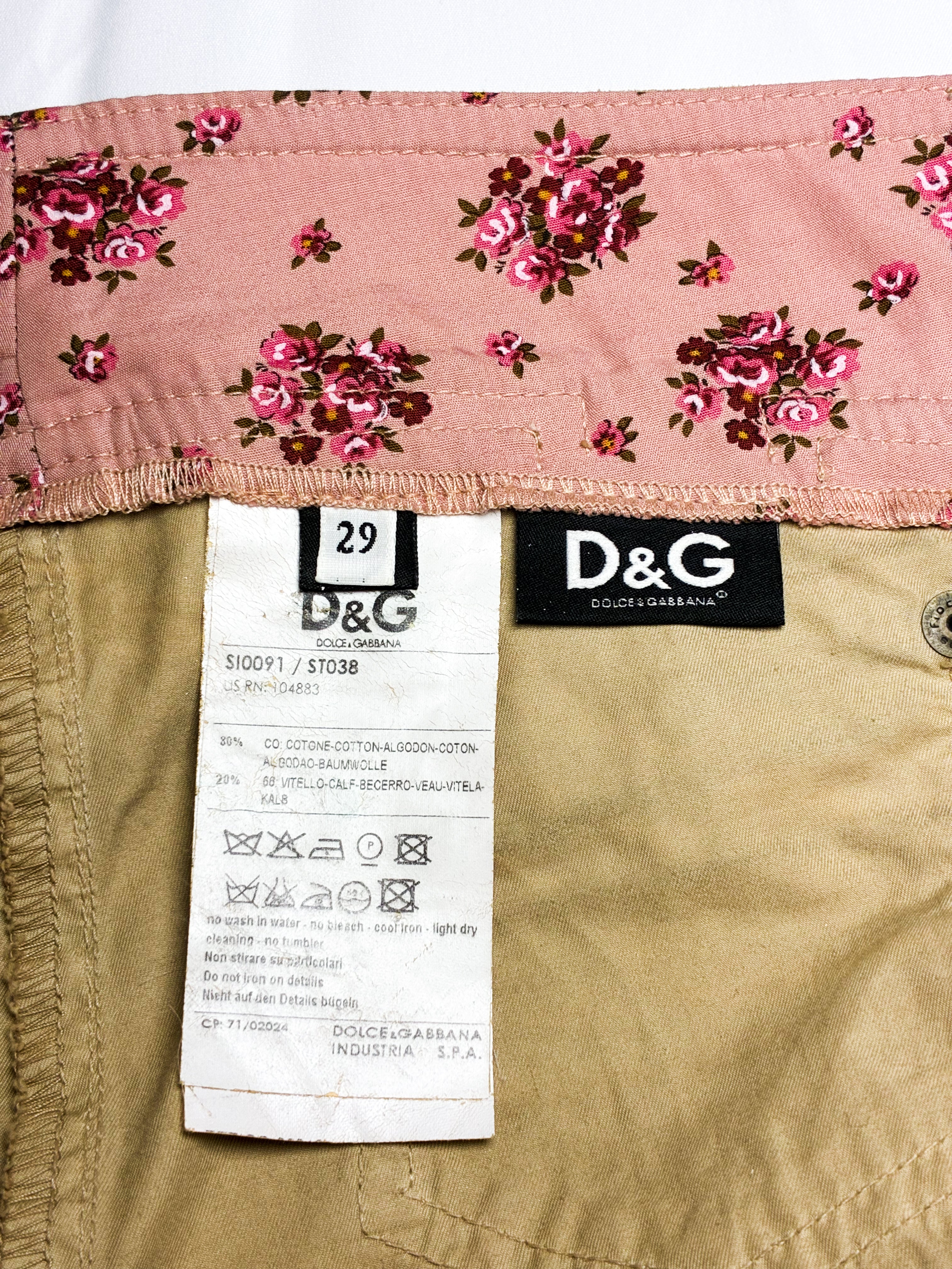 D&G Dolce & Gabbana 2000s Khaki Cotton and Suede Low-Rise Mini Skirt - M