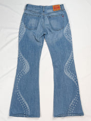 Replay 1990s Light Wash Wave-Panel Distressed Flare Jeans - W26