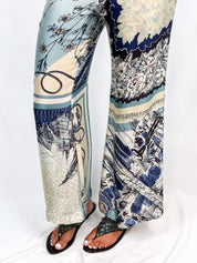 Jean Paul Gaultier 2000s Blue Scarf-Print Wide-Leg Trousers - S/M