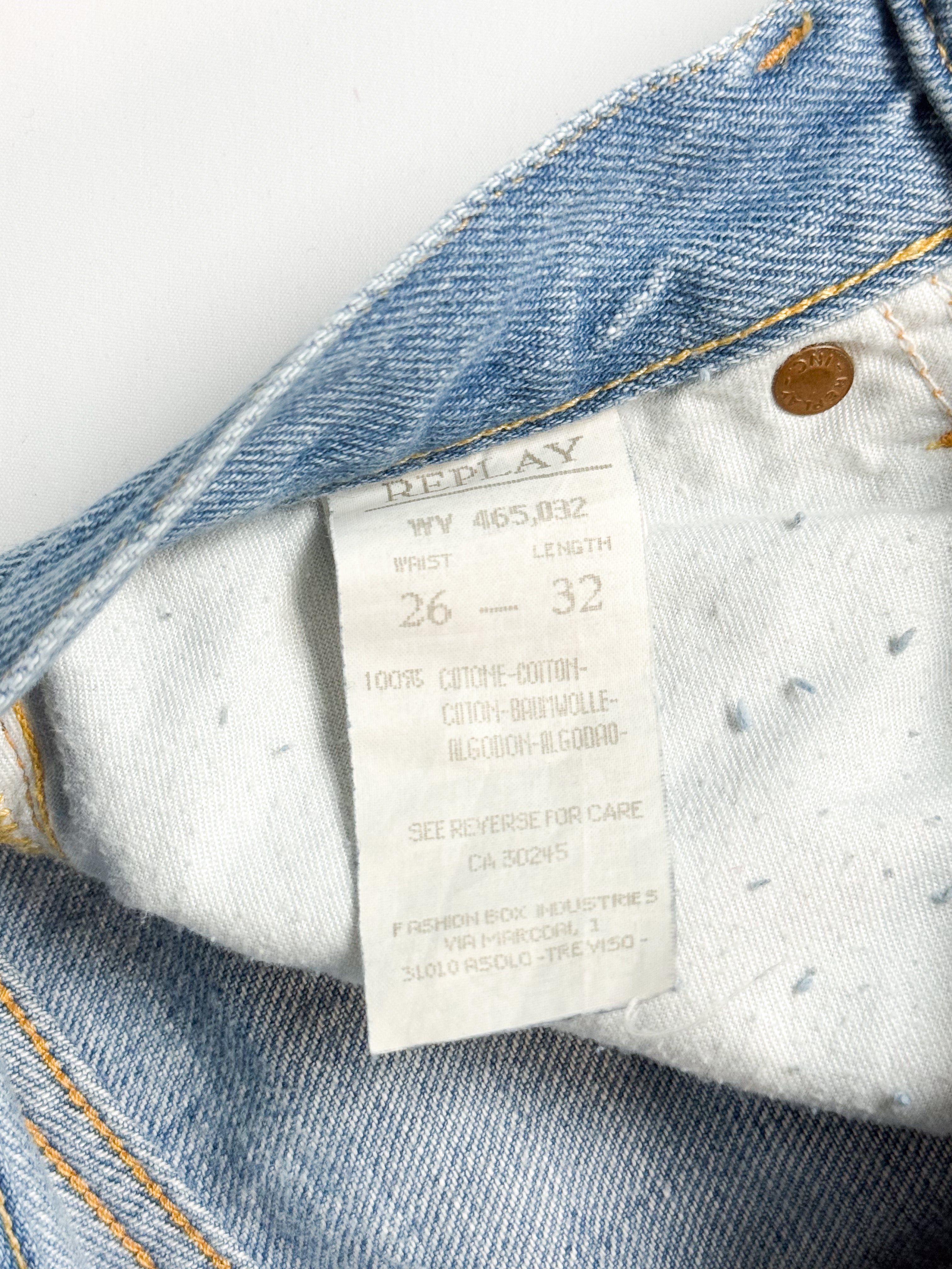 Replay 1990s Light Wash Wave-Panel Distressed Flare Jeans - W26