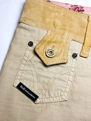 D&G Dolce & Gabbana 2000s Khaki Cotton and Suede Low-Rise Mini Skirt - M