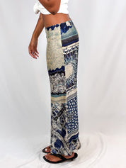 Jean Paul Gaultier 2000s Blue Scarf-Print Wide-Leg Trousers - S/M